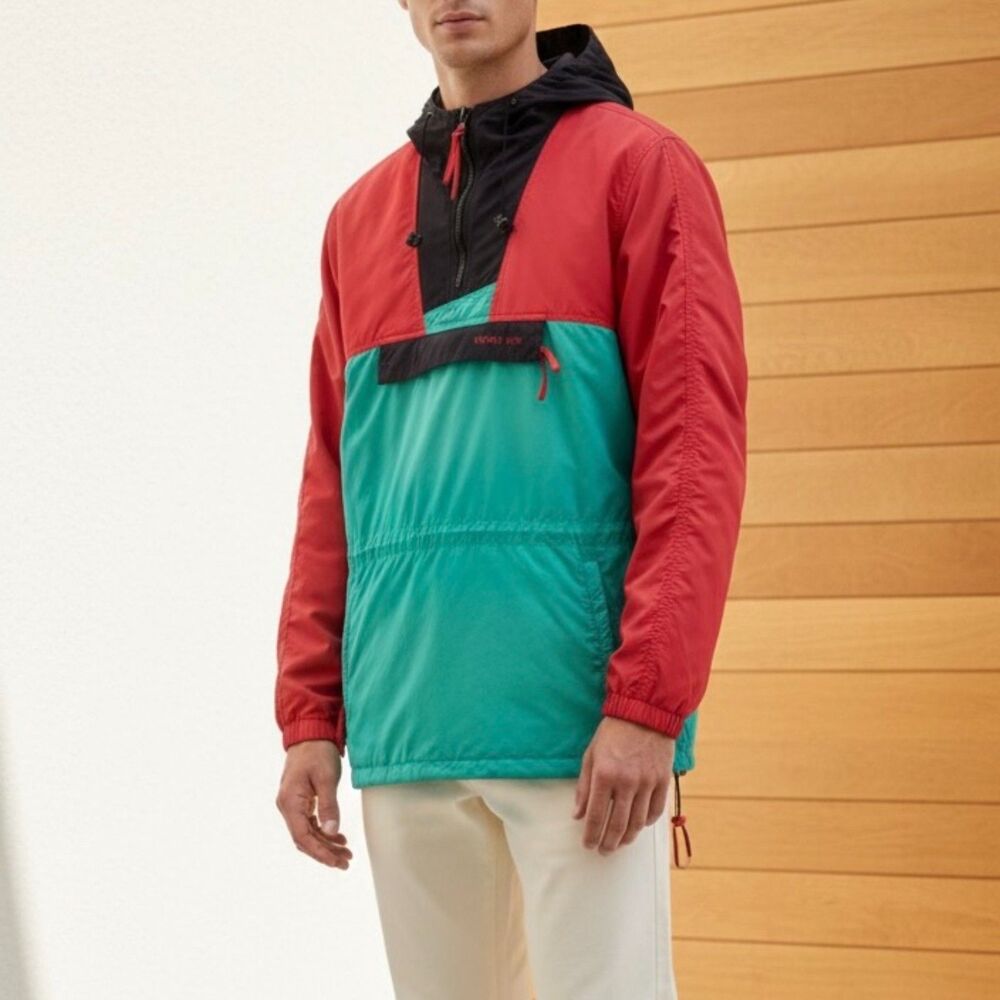 VTG Windy Pass Jacket Red Green Black North Face Anorak Pullover 80s